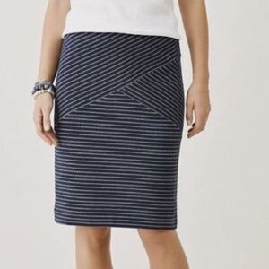 J. JILL Large Navy Blue White Ottoman Knit Skirt Stripes Office Pull On Stretch